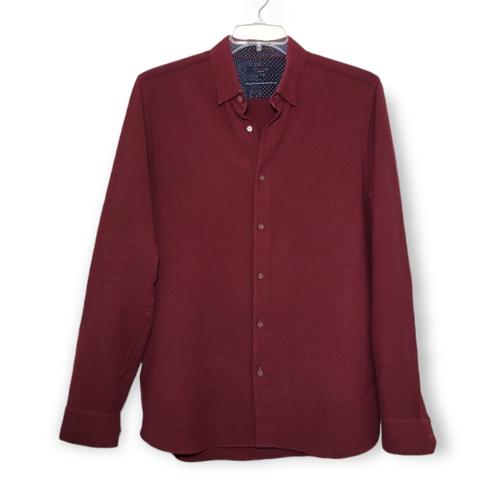Ted Baker London Stretch Sport Shirt Burgundy and Blue 4 / Large - Picture 2 of 8